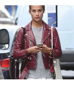 Tomb Raider Alicia Vikander (Lara Croft) Maroon Leather Jacket